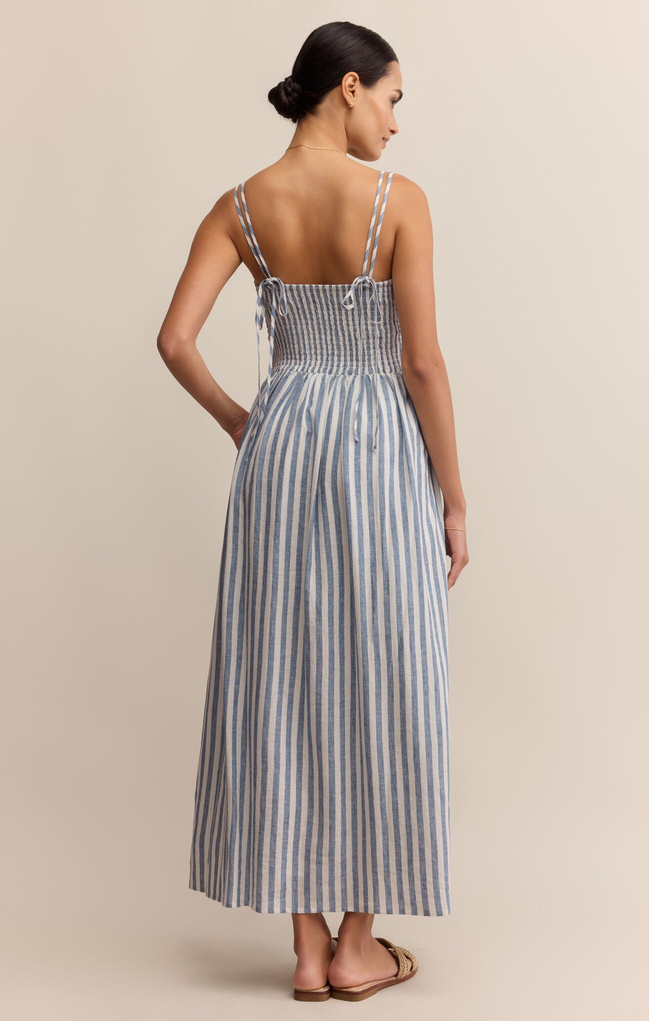nadine striped midi dress back flattering silhouette