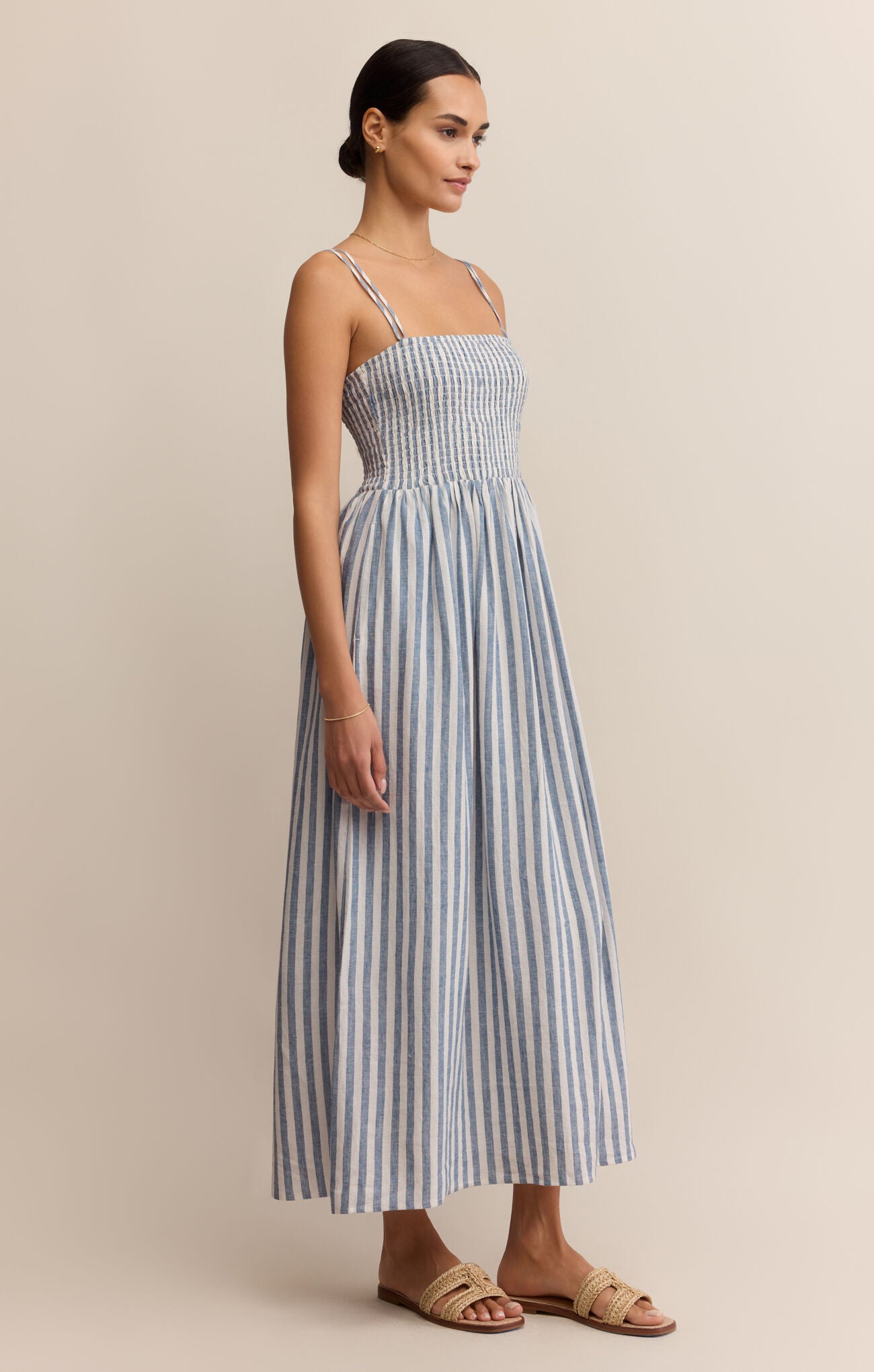 nadine striped midi dress front modern chic look