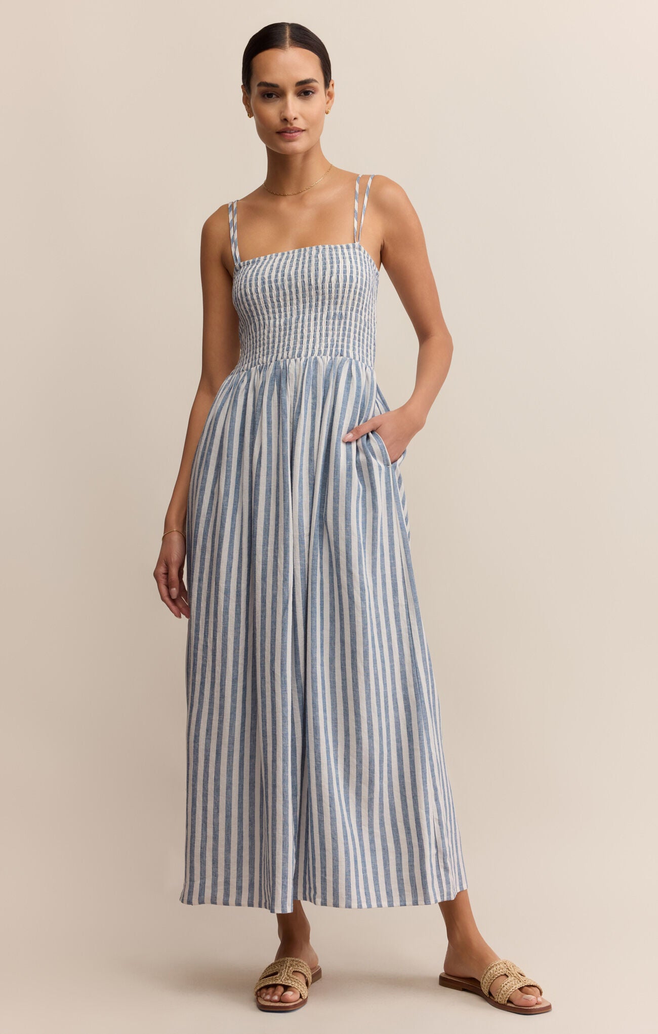 nadine striped midi dress front modern chic look