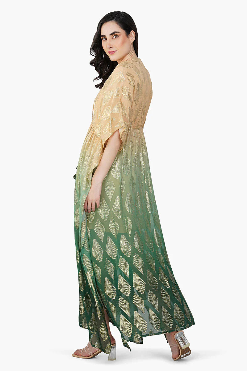 ombray lurex maxi dress back flattering silhouette