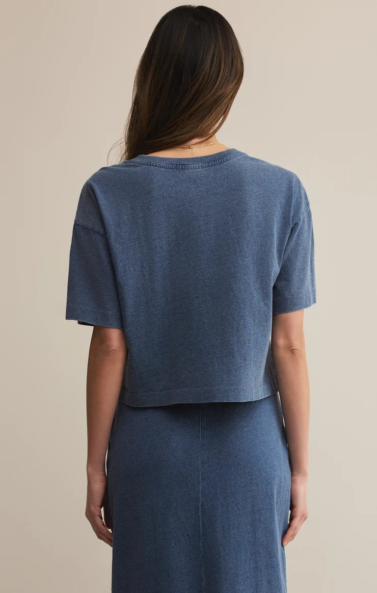 on the go jersey denim tee front casual chic style