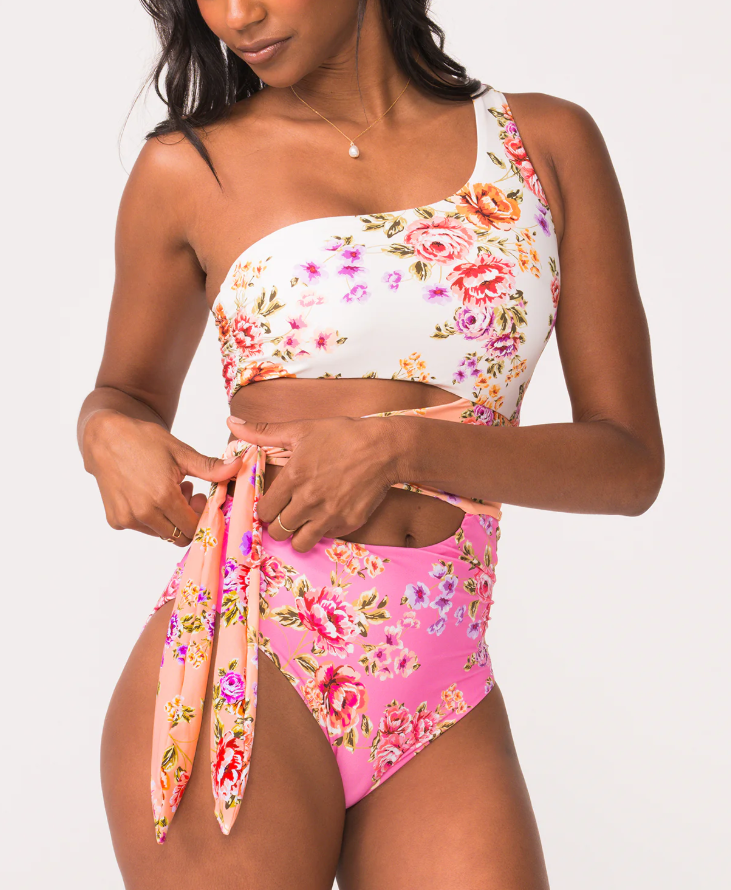 one shoulder cutout one piece fabric detail premium stretch