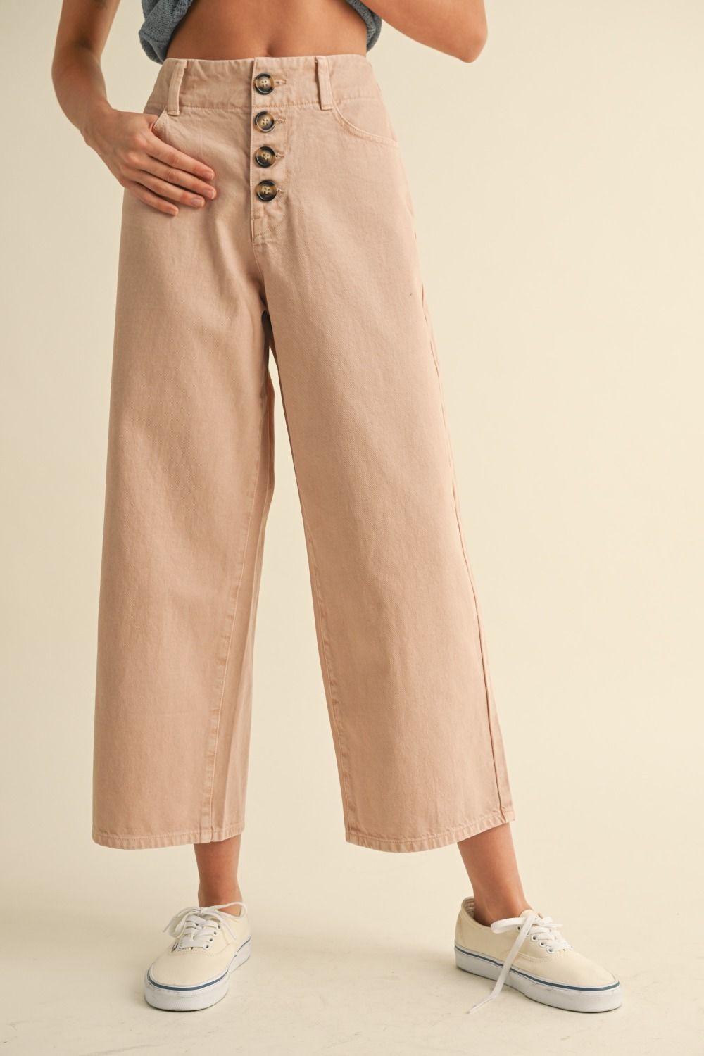 BUTTON FRONT DETAIL COTTON PANTS