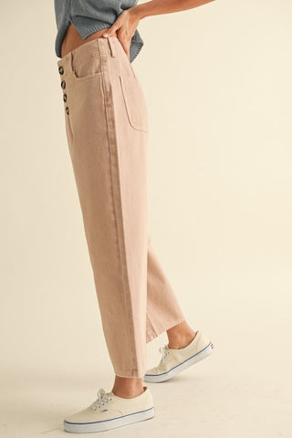 BUTTON FRONT DETAIL COTTON PANTS