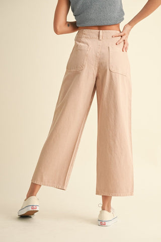 BUTTON FRONT DETAIL COTTON PANTS