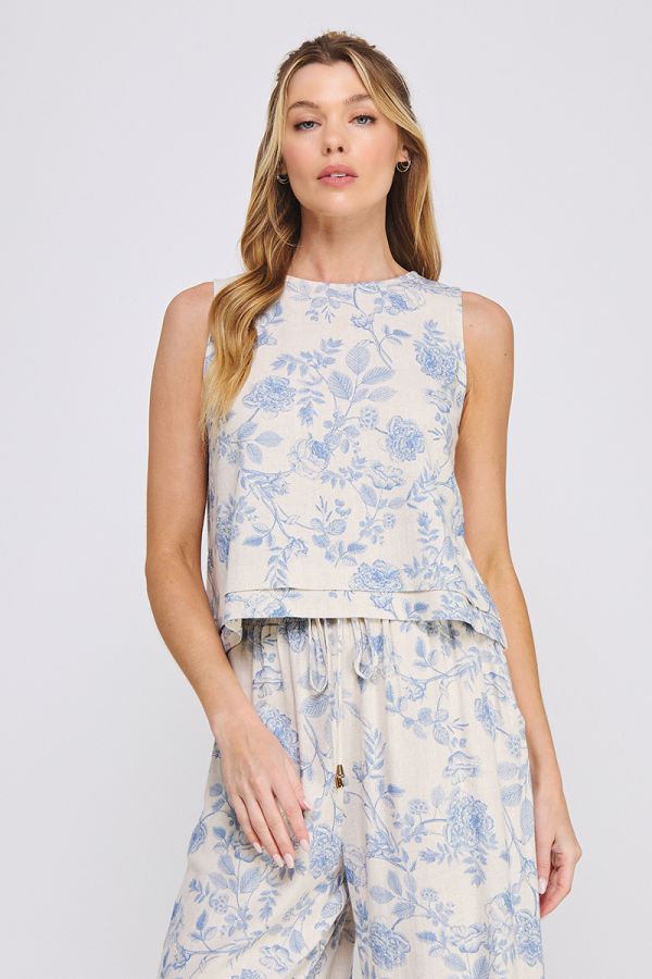 printed linen tank hem detail front view chic fit STMT BOUTIQUE 