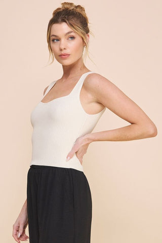 rib square v neck tank back view sleek fit