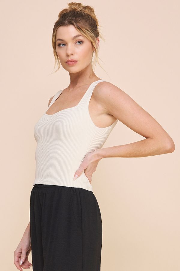 rib square v neck tank front view chic minimal design