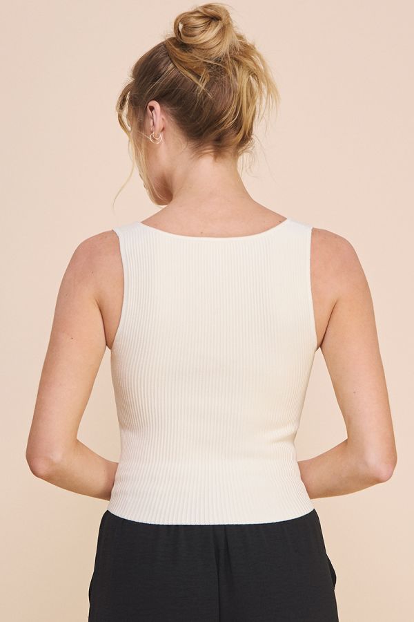 rib square v neck tank fabric close-up soft ribbed texture