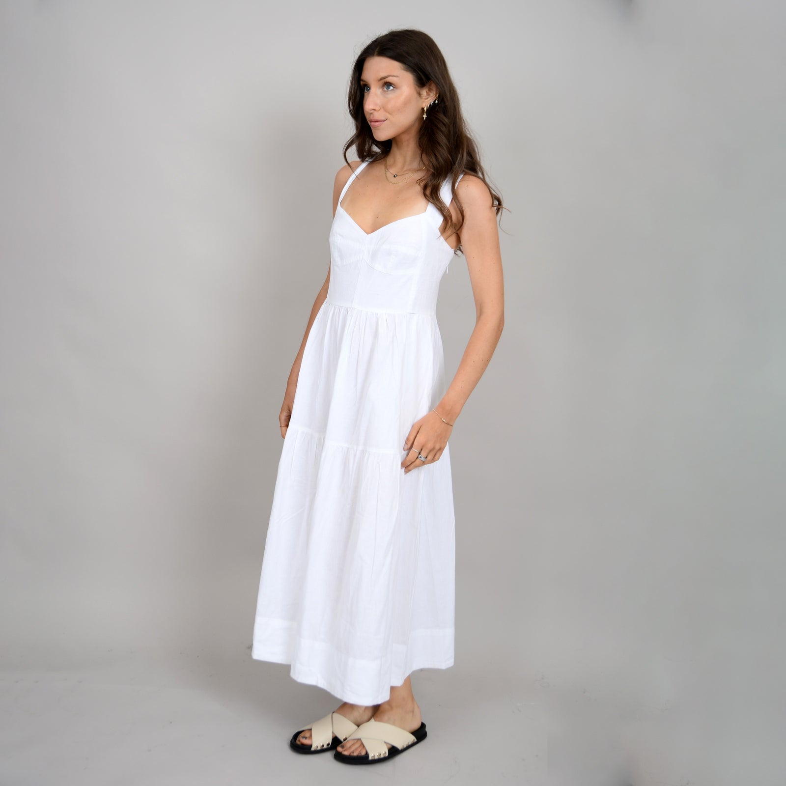 rosetta white dress front view chic bustier tiered style