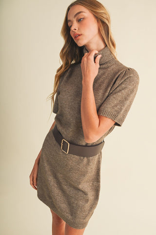MOCHA MOMENT TURTLENECK KNIT MINI DRESS