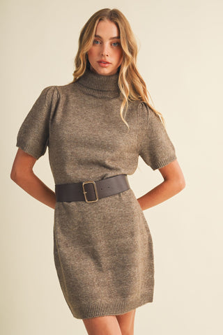 MOCHA MOMENT TURTLENECK KNIT MINI DRESS