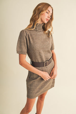 MOCHA MOMENT TURTLENECK KNIT MINI DRESS