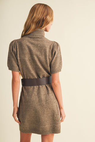 MOCHA MOMENT TURTLENECK KNIT MINI DRESS