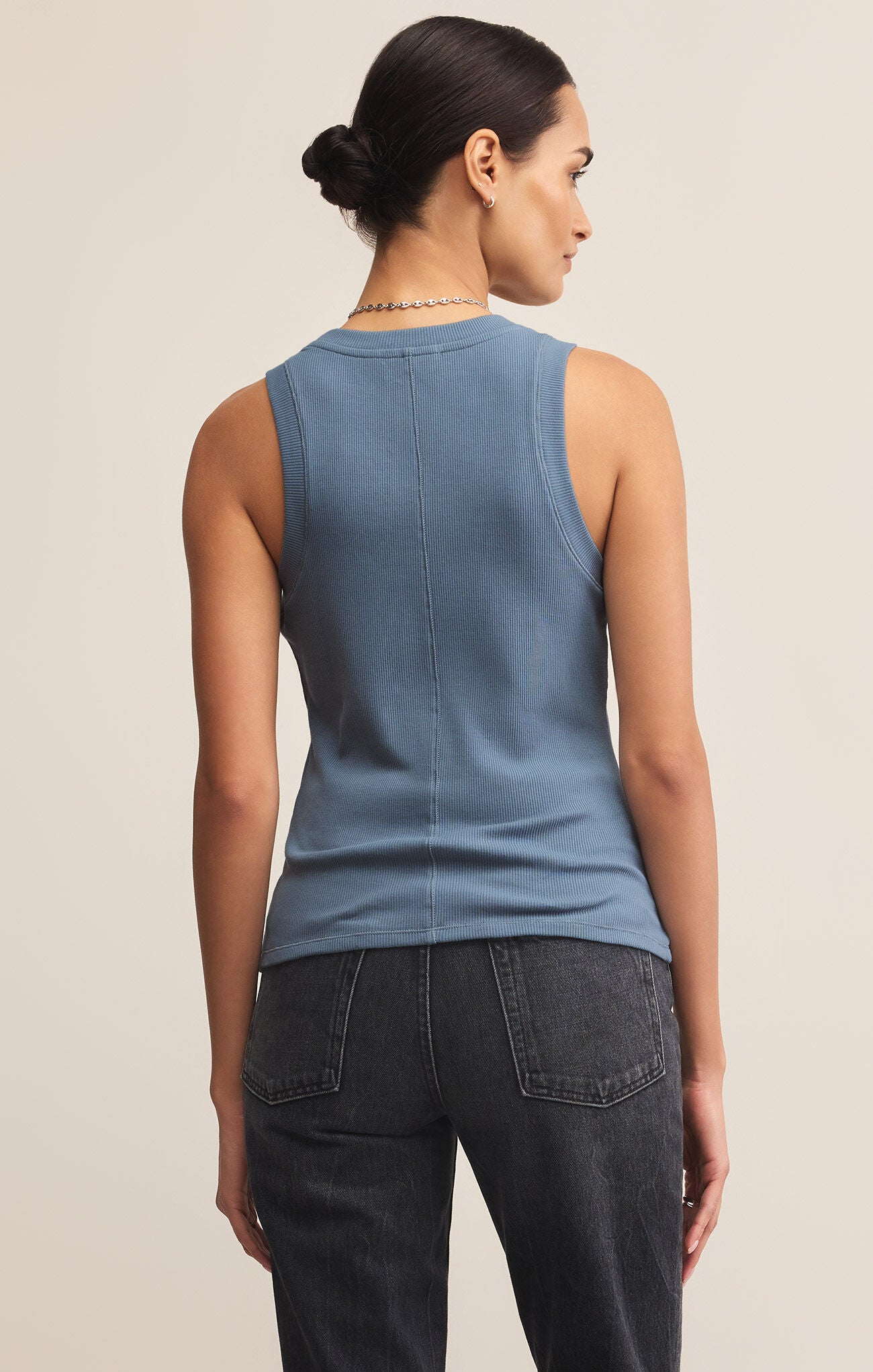 sirena rib tank back view slim flattering silhouette