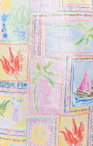 Colorful fabric with tropical patterns and vibrant colors