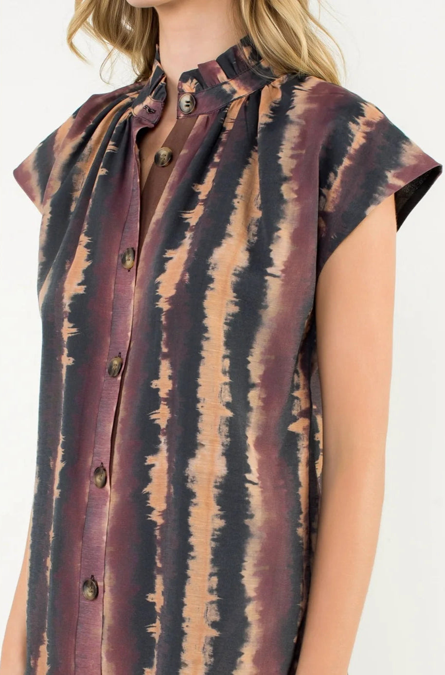 Sleeveless shirt with tie-dye pattern on a white background