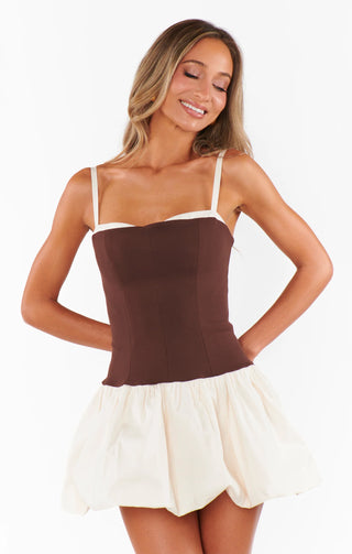 Front view of STMT BOUTIQUE TIFFANY SKORT DRESS CHOCOLATE