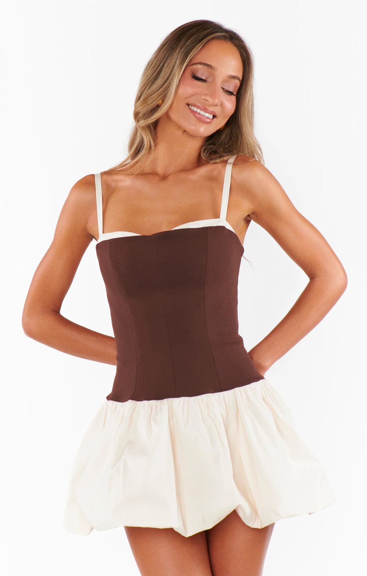 Front view of STMT BOUTIQUE TIFFANY SKORT DRESS CHOCOLATE