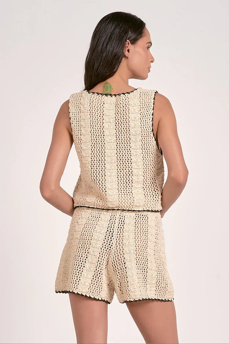 Close-up of tie-front detail and premium fabric