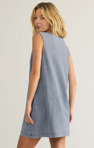 Front view of STMT BOUTIQUE V-NECK KNIT DENIM DRESS