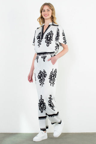 Front view of STMT BOUTIQUE WIDE LEG PRINT PANTS