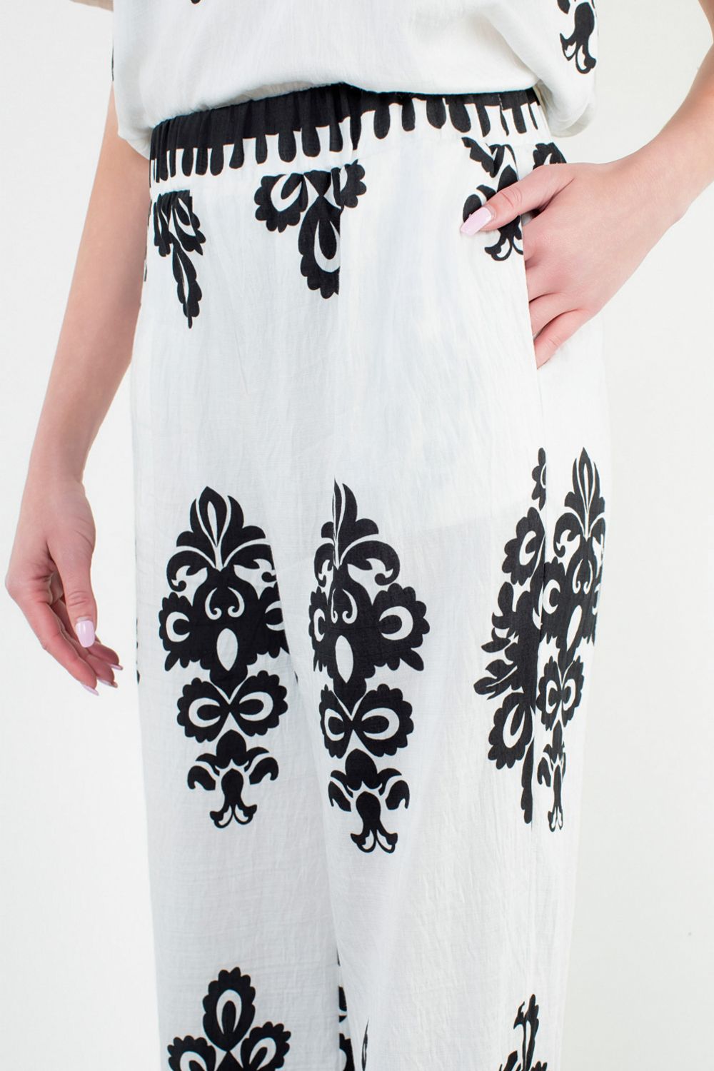 Close-up showing bold printed fabric and premium detailing